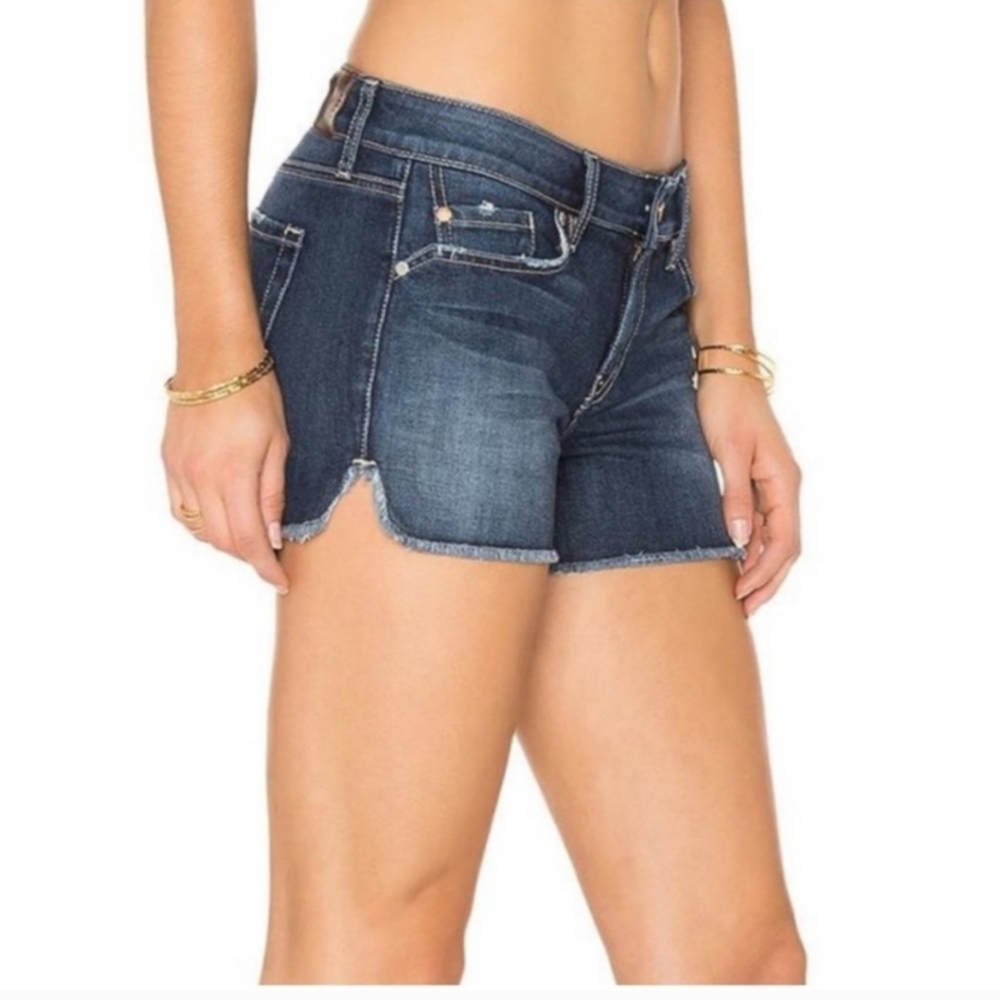 LEVEL 99 Adelynn Side Slit Tulip Red Distressed Denim Short - Picture 9 of 12